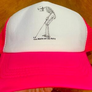 Till Death 💀 Do Us Putt.Trucker hat by Albatross supply company.Pink/white NWOT